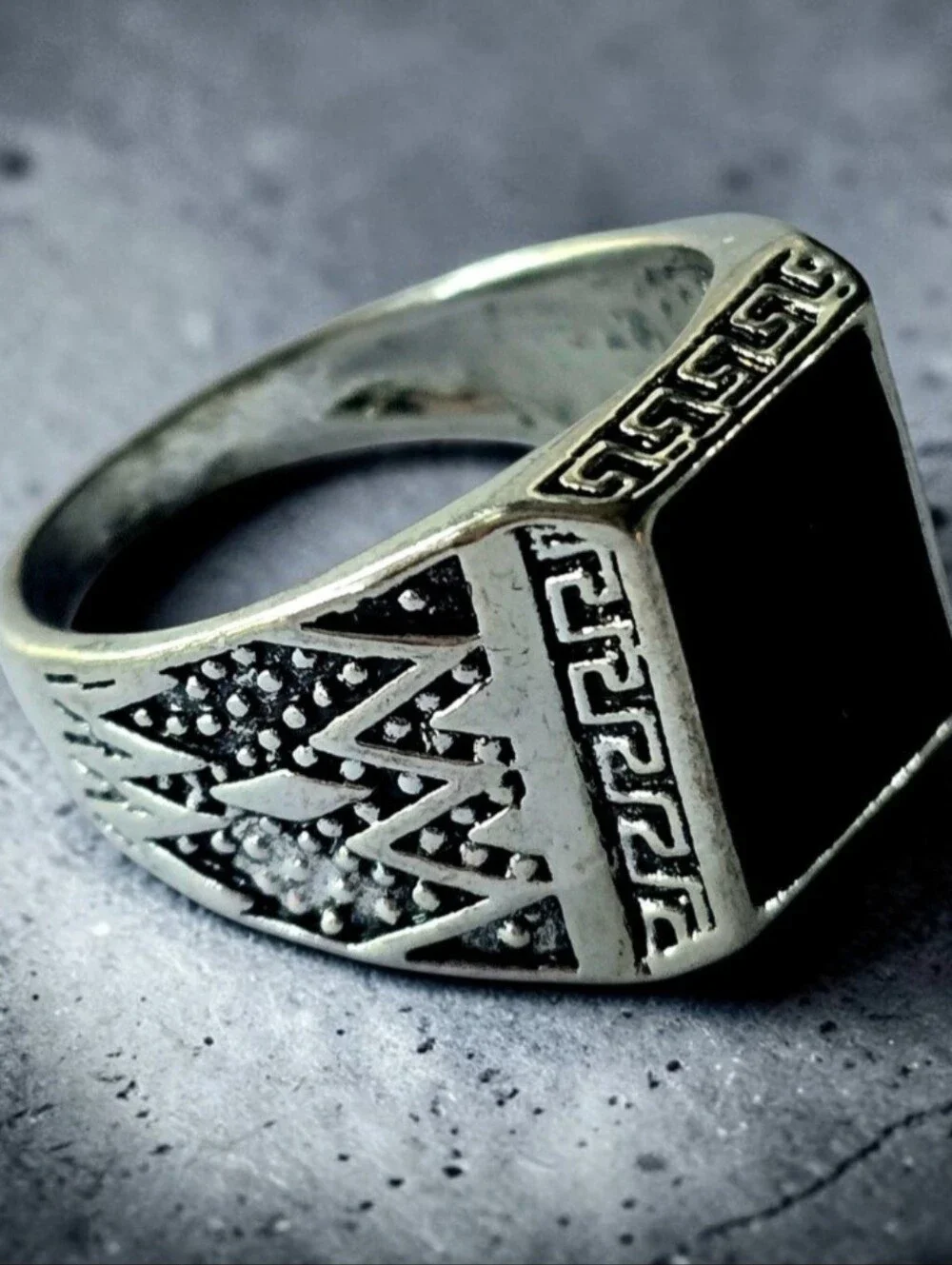 BLACK OBSIDIAN BEZEL SET QUALITY TITANIUM SILVER NEW MENS SIZE 11 RING